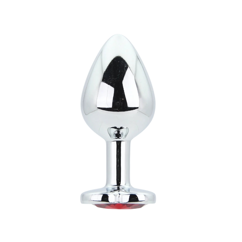 Toosh Heart Shaped Medium Silver Butt Plug with Red Stone Jewel