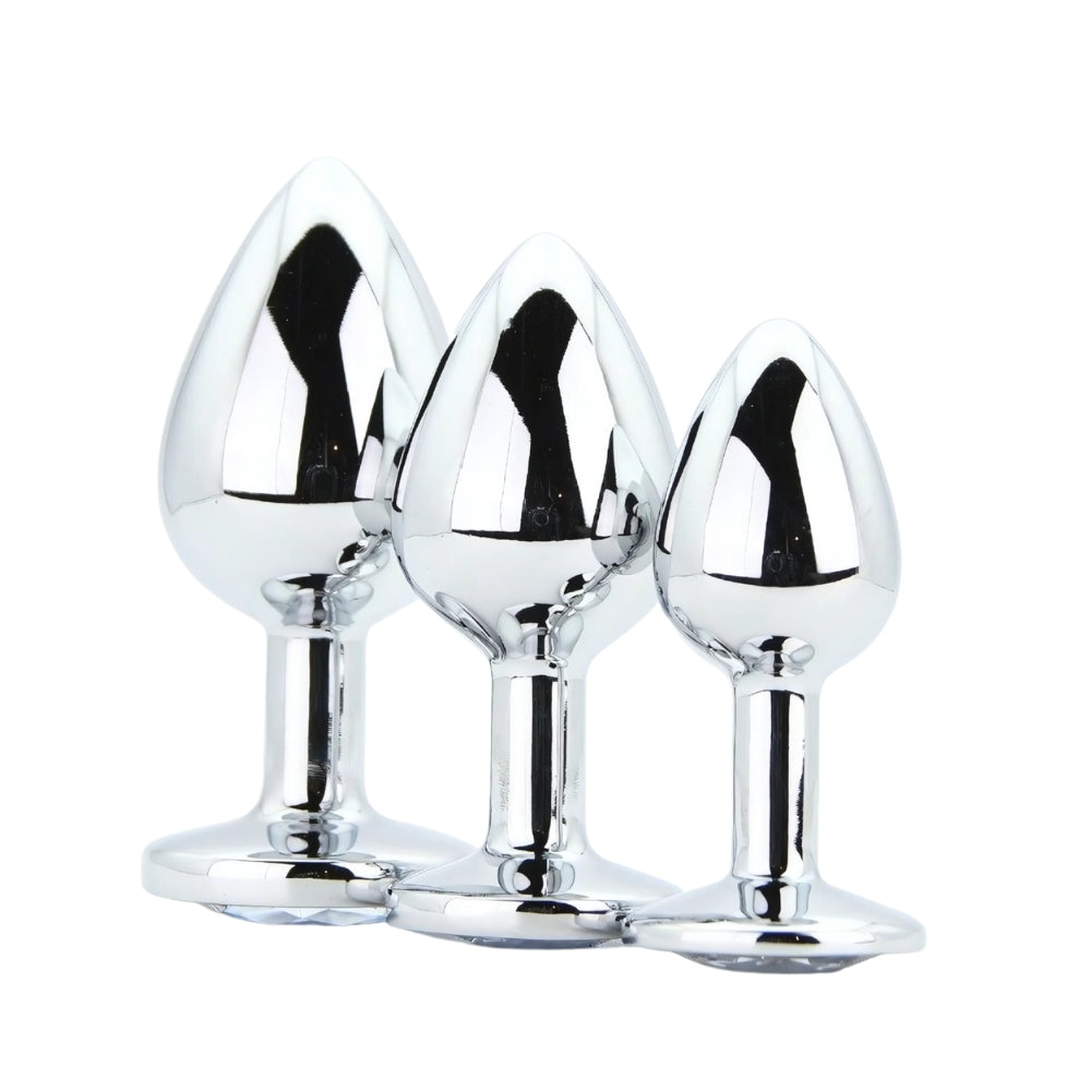 Toosh Metal Butt Plug Set of 3 – Small, Medium, Large Jewelled Base Butt Plugs