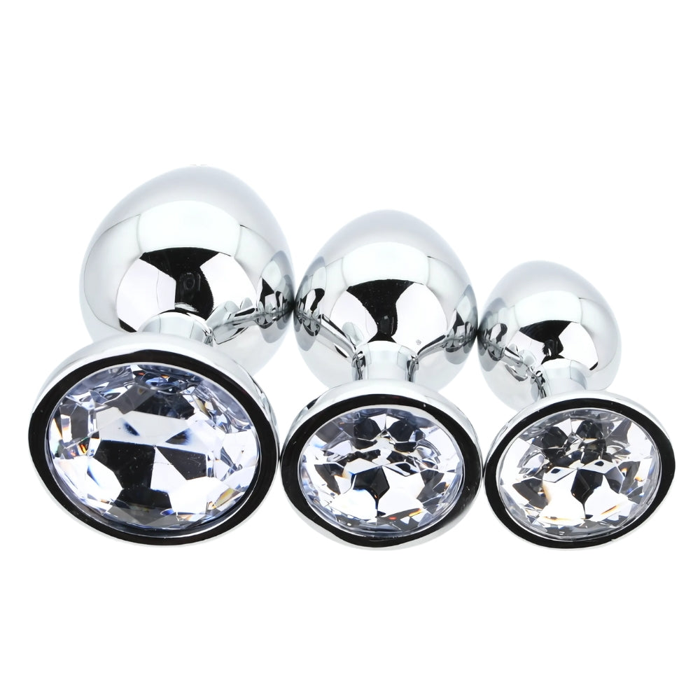 Toosh Metal Butt Plug Set of 3 – Small, Medium, Large Jewelled Base Butt Plugs