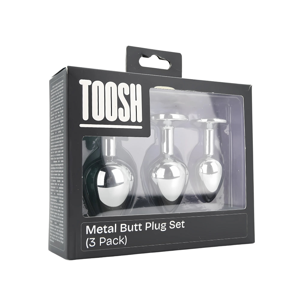 Toosh Metal Butt Plug Set of 3 – Small, Medium, Large Jewelled Base Butt Plugs
