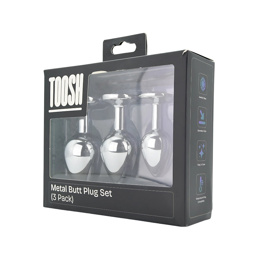 Toosh Metal Butt Plug Set of 3 – Small, Medium, Large Jewelled Base Butt Plugs