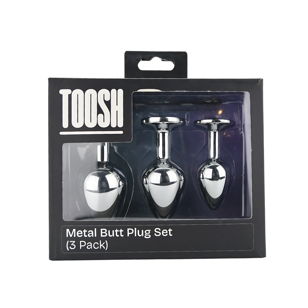 Toosh Metal Butt Plug Set of 3 – Small, Medium, Large Jewelled Base Butt Plugs