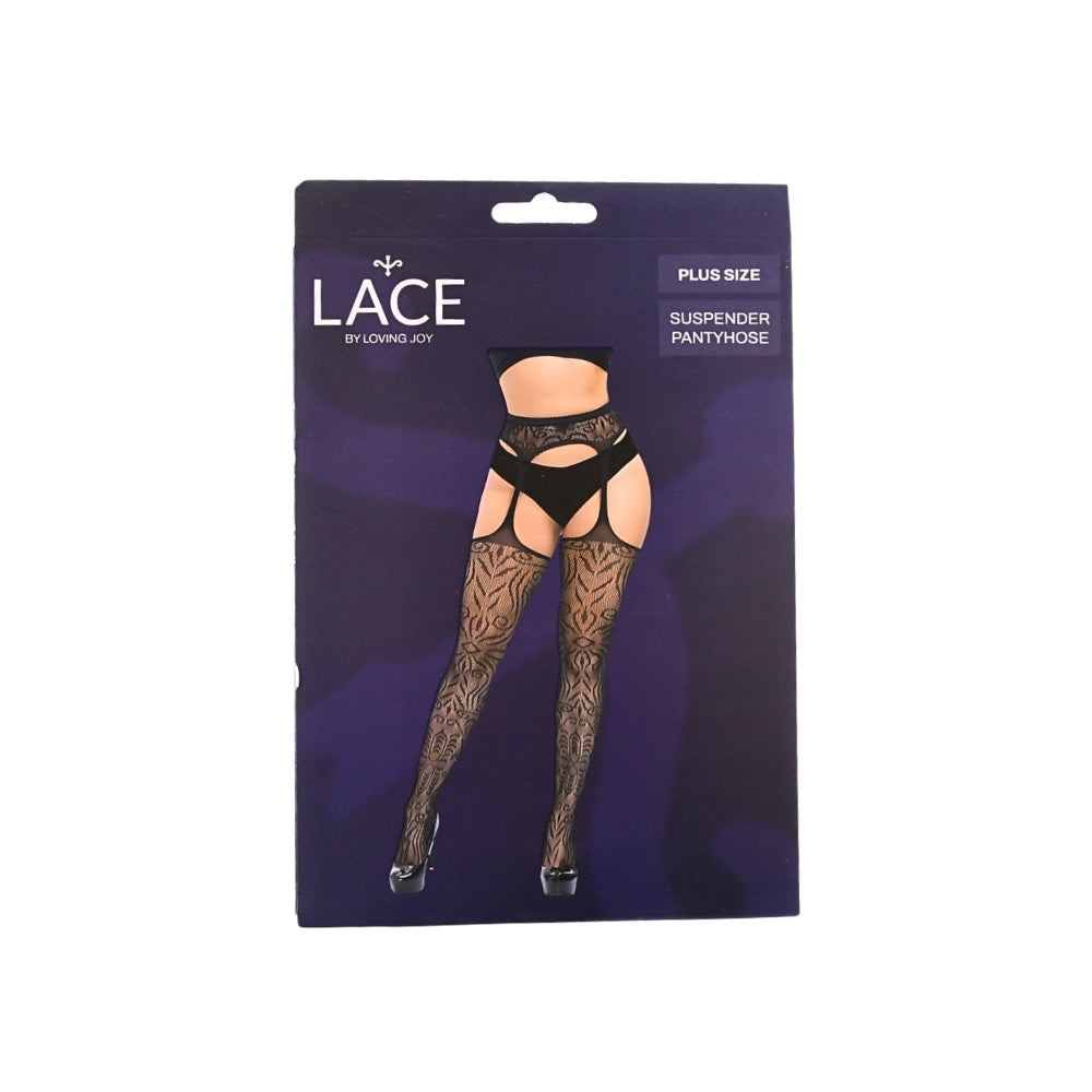 Lace by LJ Plus Size Suspender Pantyhose – Stretchy Lace Tights