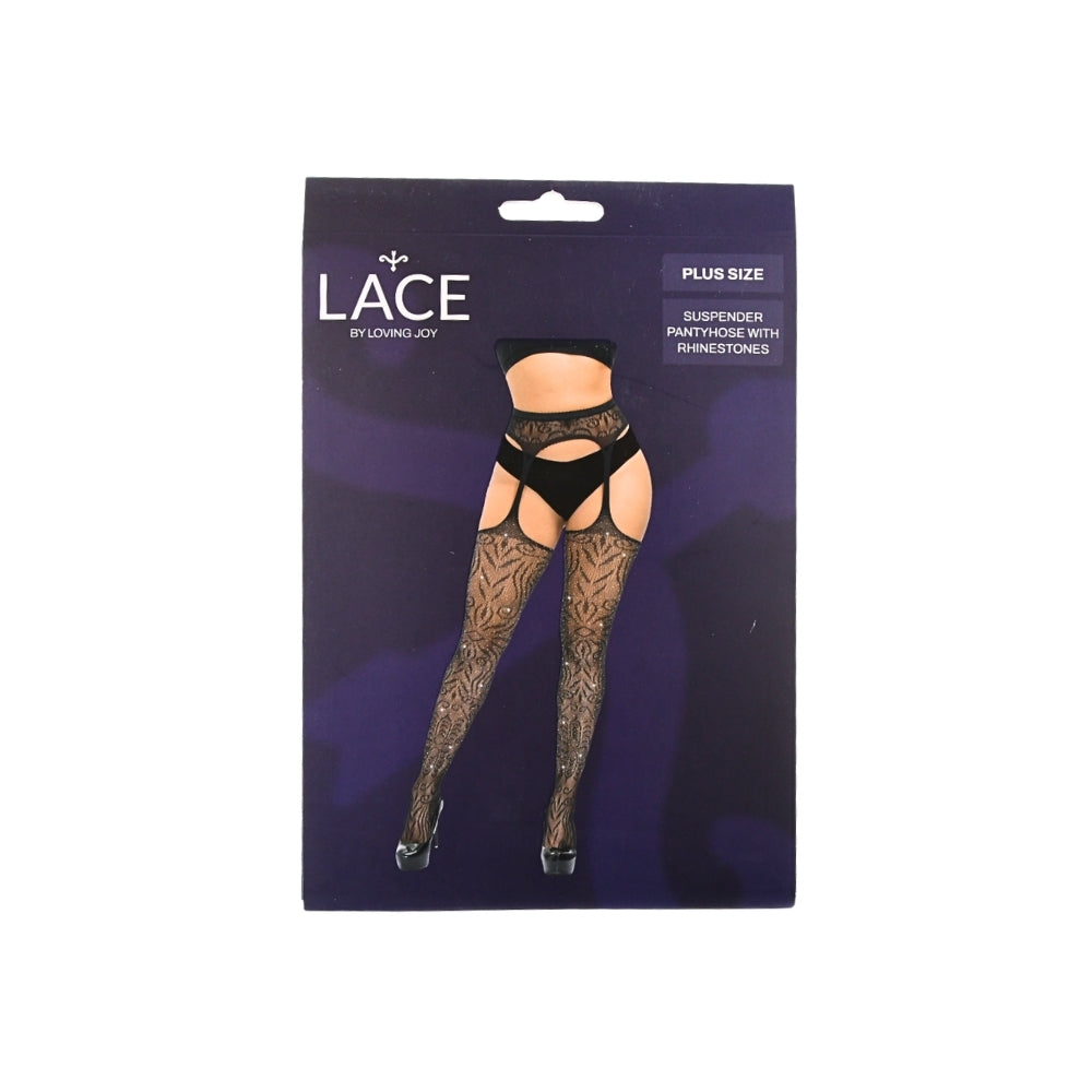 Lace by LJ Plus Size Suspender Pantyhose with Rhinestones – Lingerie
