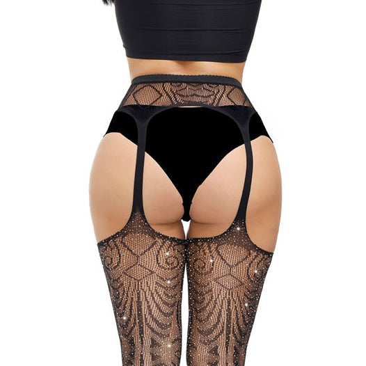 Lace by LJ Plus Size Suspender Pantyhose with Rhinestones – Lingerie