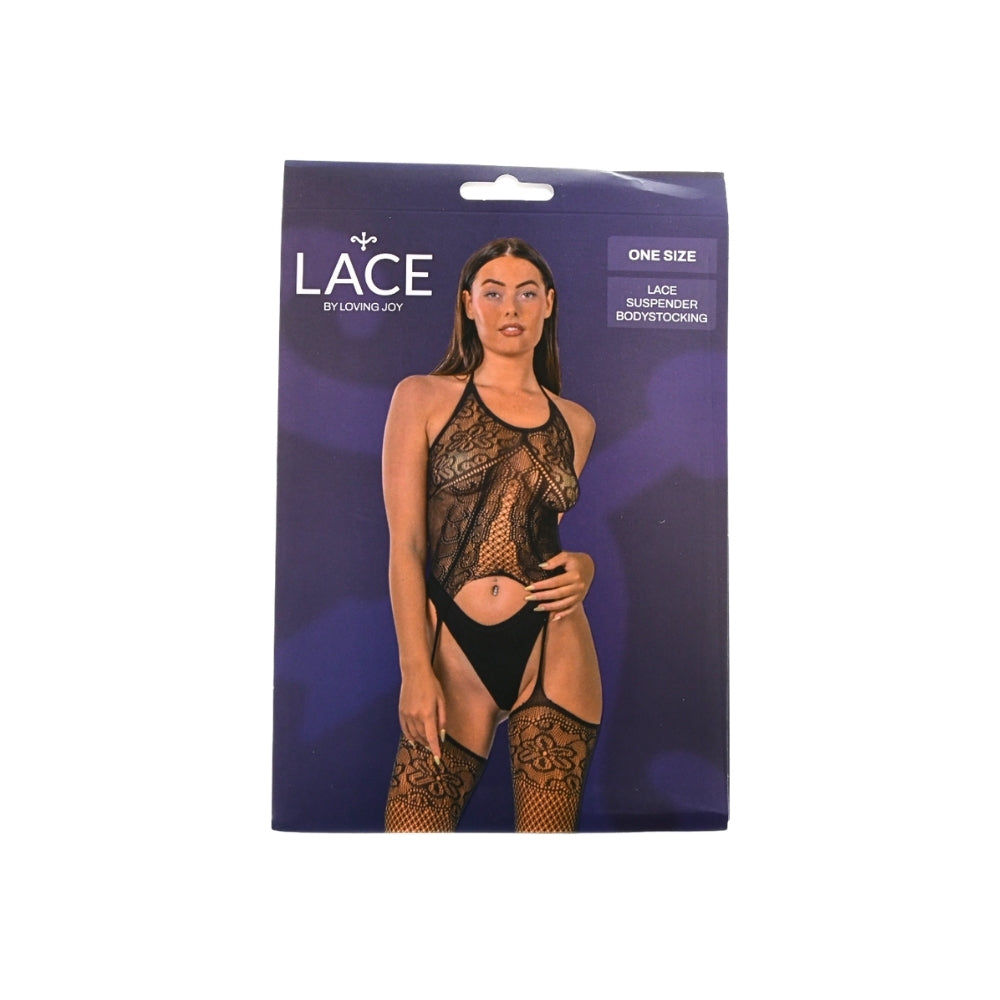 Lace by LJ Lace Suspender Bodystocking – Stretchy One-Piece Lingerie