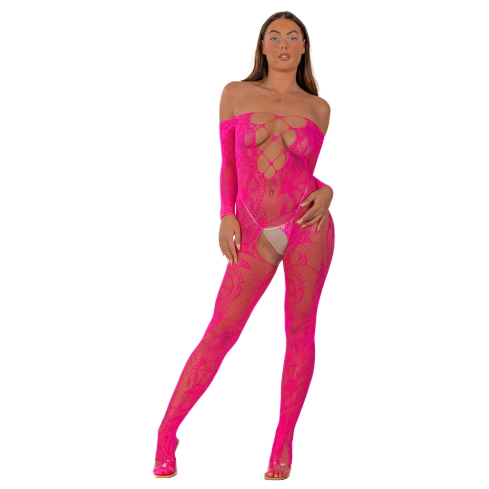 Lace by LJ Lace Up Front Crotchless Bodystocking – Sheer Bodystocking