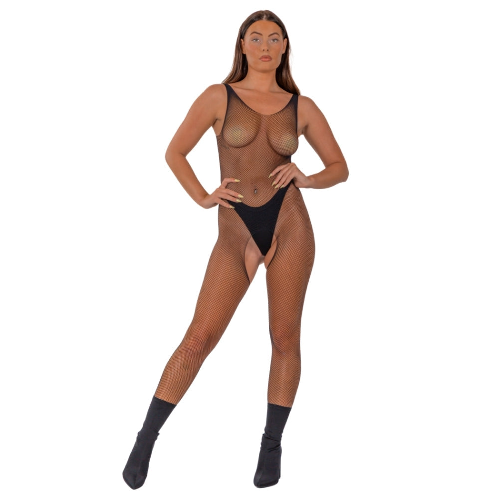 Lace By LJ Fishnet Crotchless Bodystocking – Sleeveless Lingerie