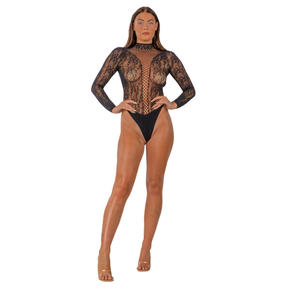 Lace by LJ High Neck Bodysuit – Elegant Floral Lace Lingerie