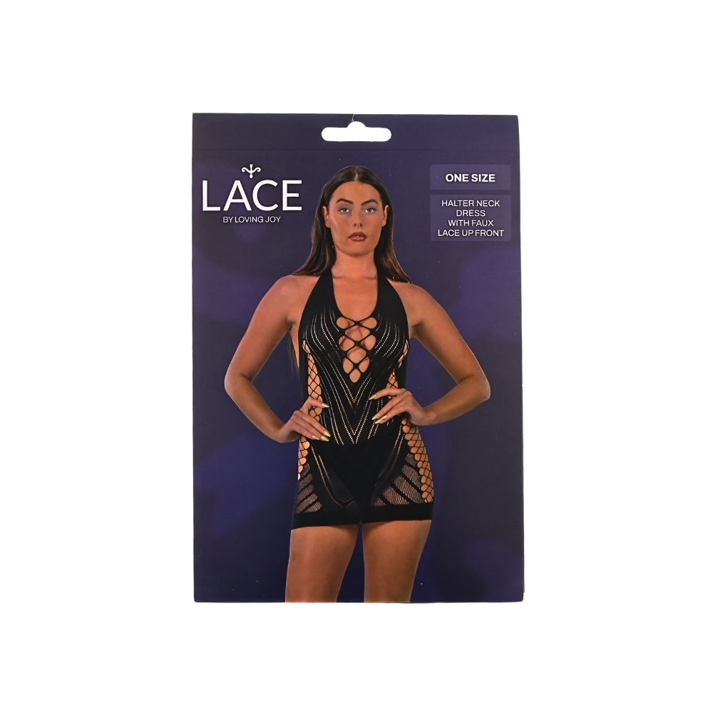 Lace by LJ Halter Neck Dress with Faux Lace-Up Front – Lingerie