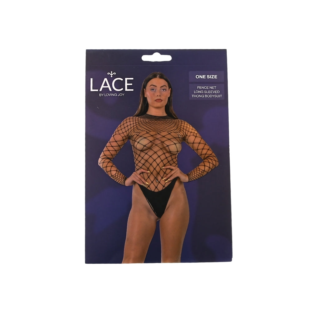 Lace by LJ Fence Net Long-Sleeved Thong Bodysuit – Lingerie