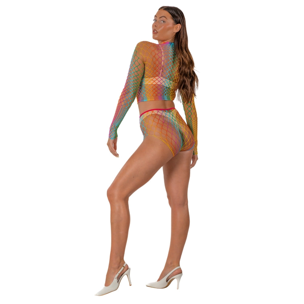 Lace By LJ Rainbow Fence Net Crop Top and Bottoms – Lingerie Set