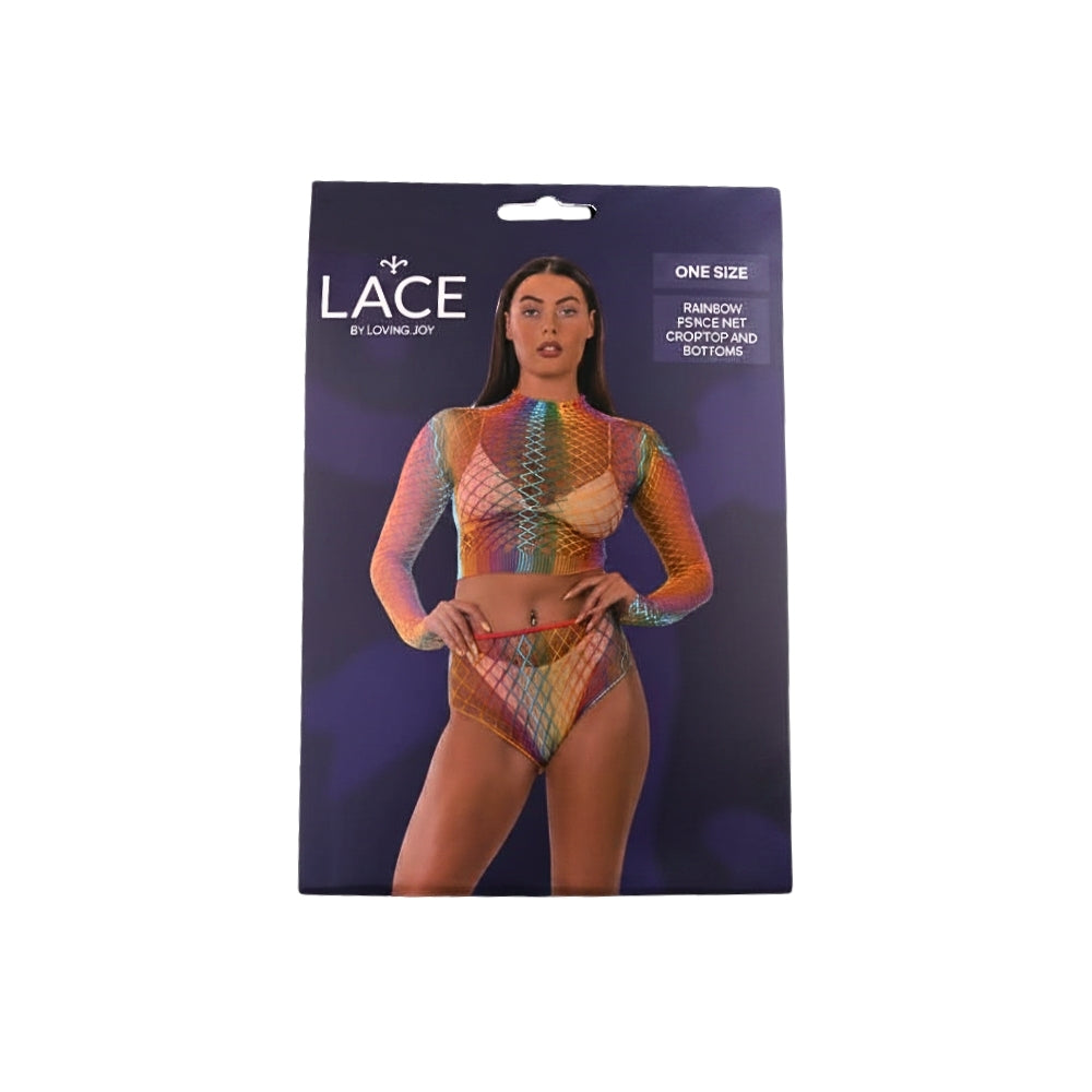 Lace By LJ Rainbow Fence Net Crop Top and Bottoms – Lingerie Set