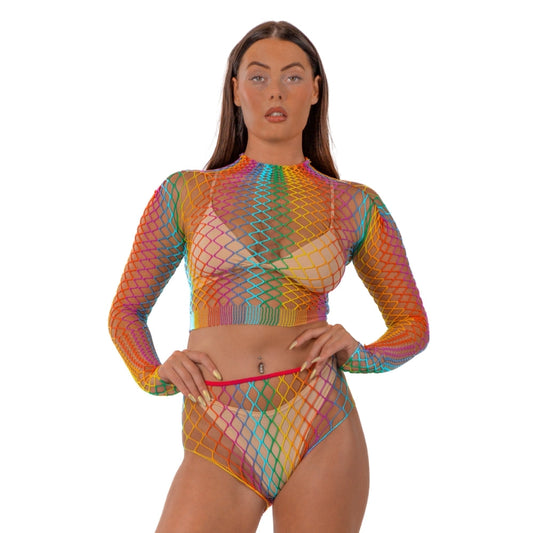 Lace By LJ Rainbow Fence Net Crop Top and Bottoms – Lingerie Set