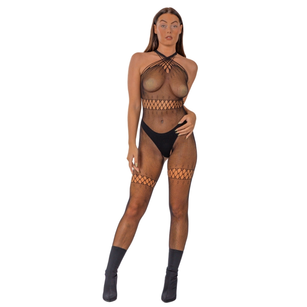 Lace by LJ Crossover Neck Crotchless Bodystocking – Lingerie
