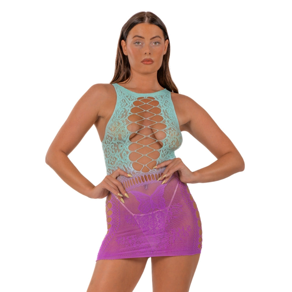 Lace By LJ Ombre Faux Lace-Up Mini Dress