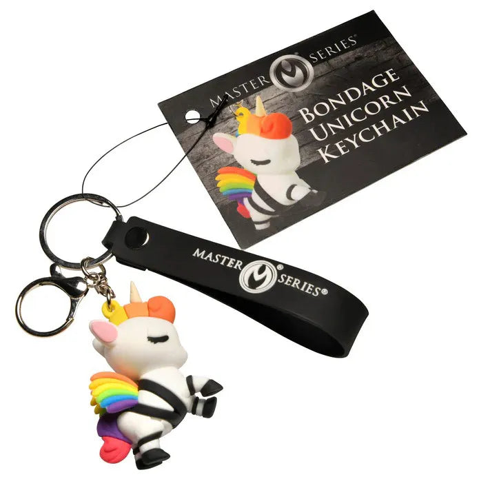 Bondage Unicorn Keychain (White Rainbow Mane) – Quirky Accessory Keychain