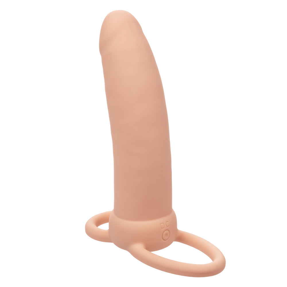 Performance Maxx Thick Dual Penetrator 5 Inch Ivory Liquid Silicone Waterproof Dual Vibrator with Scrotum Ring Rechargeable