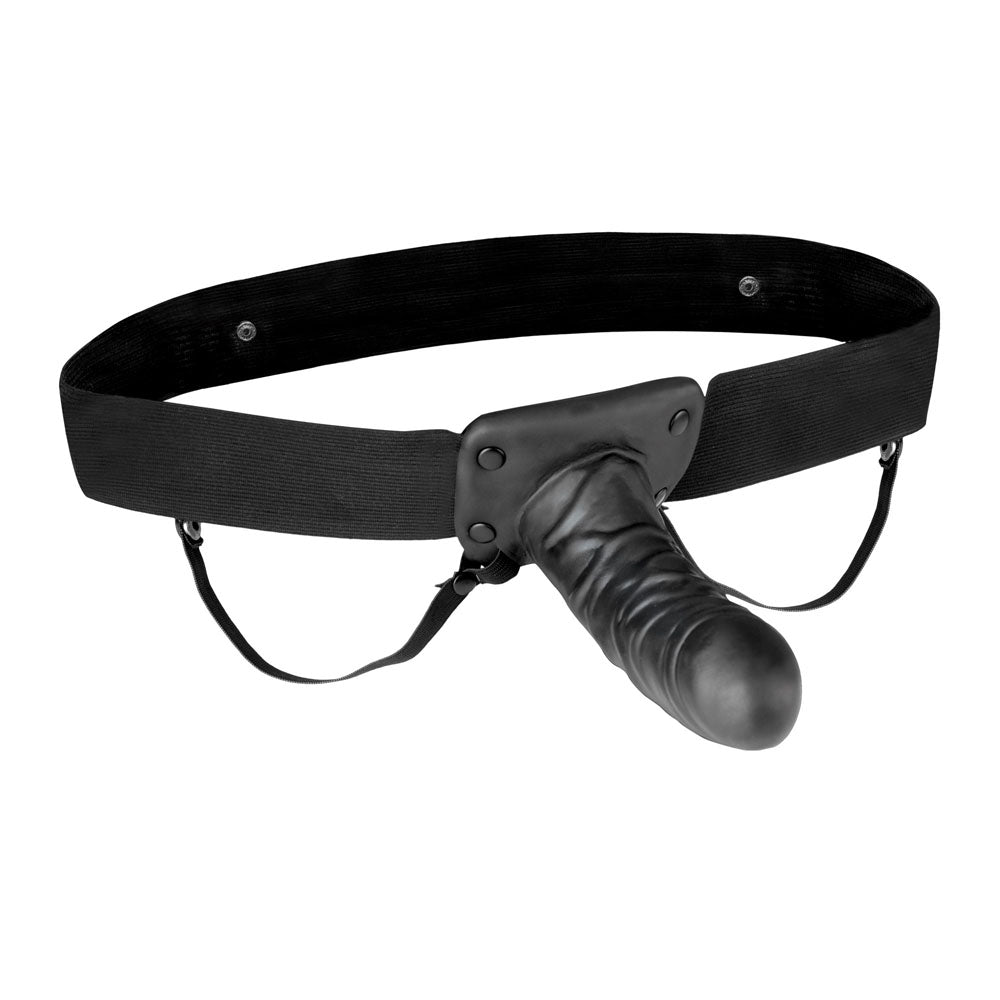 Lux Fetish Unisex Black Vibrating Hollow Strap-On Dildo 6" inch