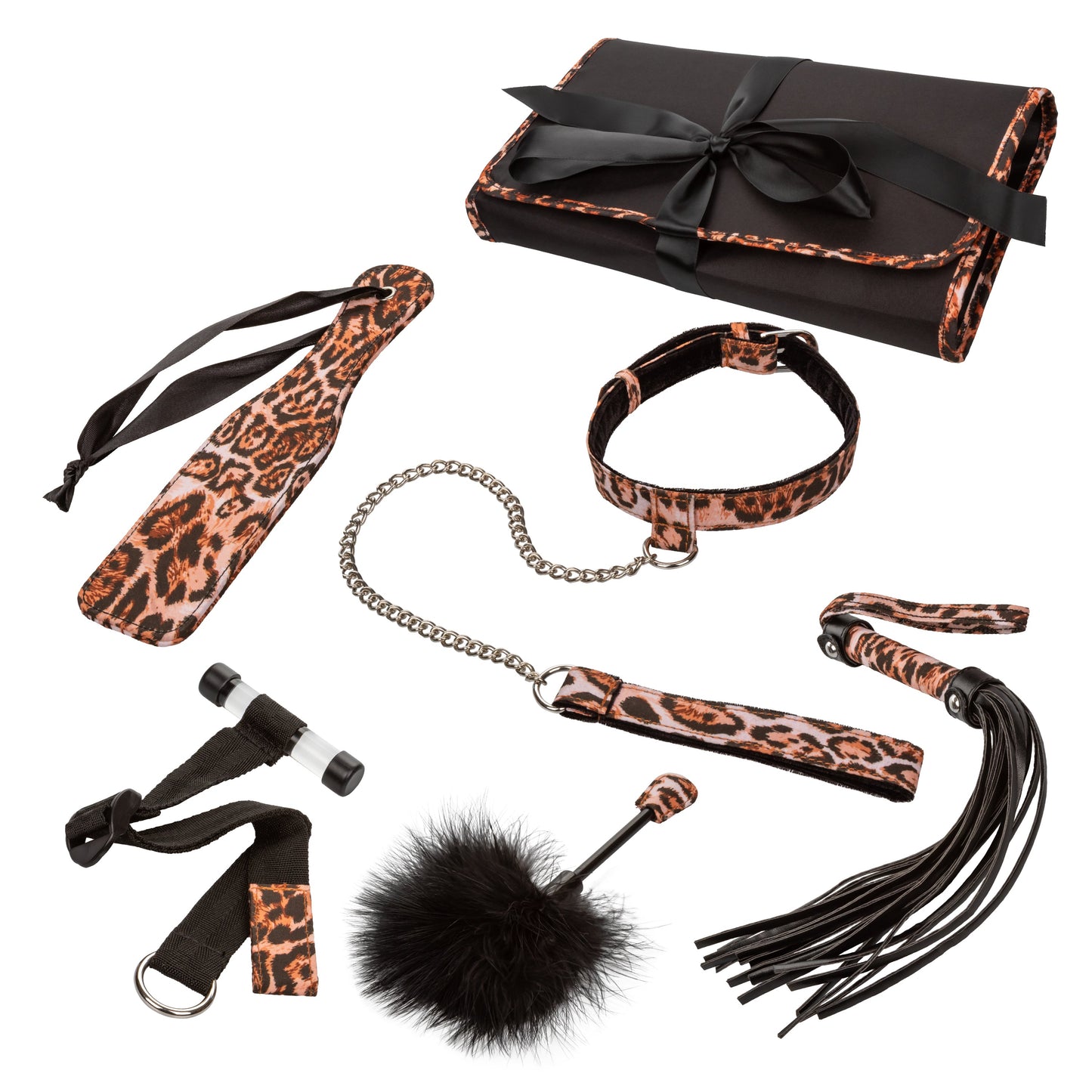 Unleashed Adventure Set 7-Piece Animal Print Faux Leather BDSM Kit with Travel Case