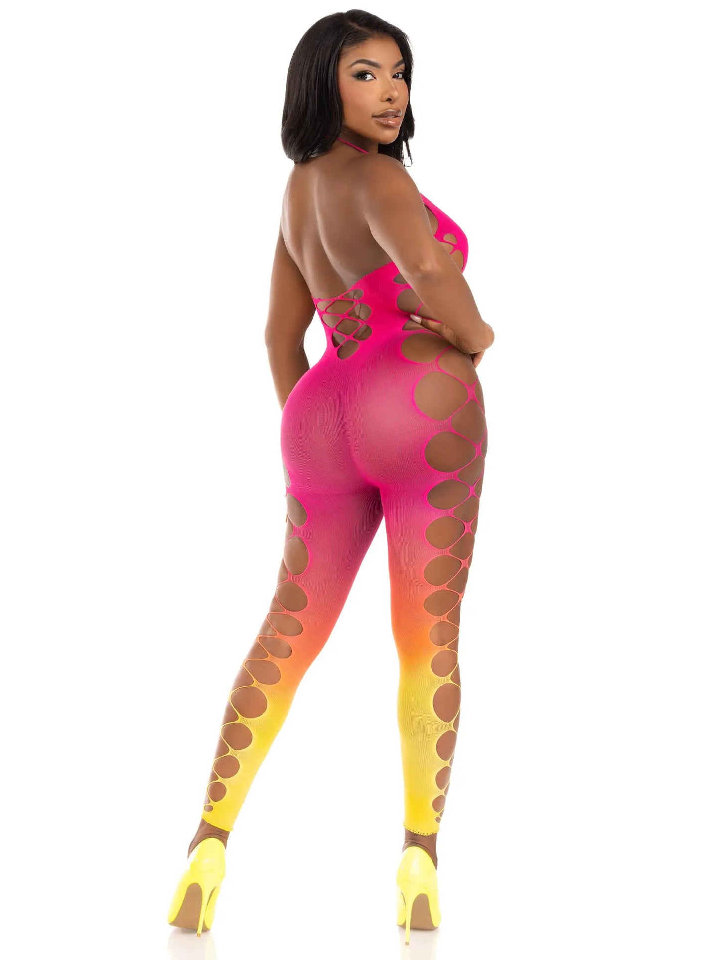 Ombre Faux Lace-Up Seamless Footless Bodystocking – One Size Lingerie