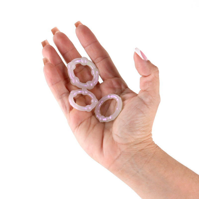 Fantasia Pearl Pearlescent Beaded Cock Rings Set of 3 Sizes – Flexible Cock Rings