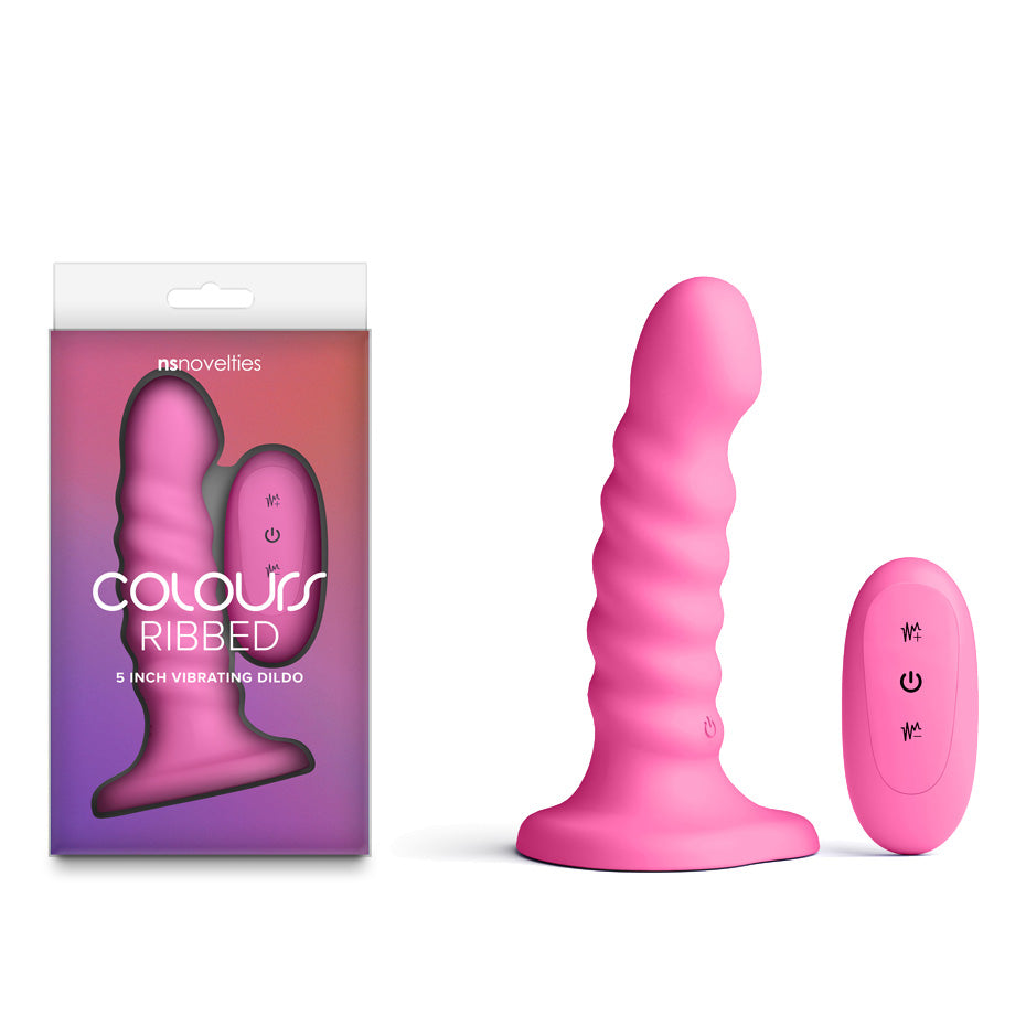 Colours Ribbed 5 Inch – Rechargeable Wireless Remote Vibrating Dildo
