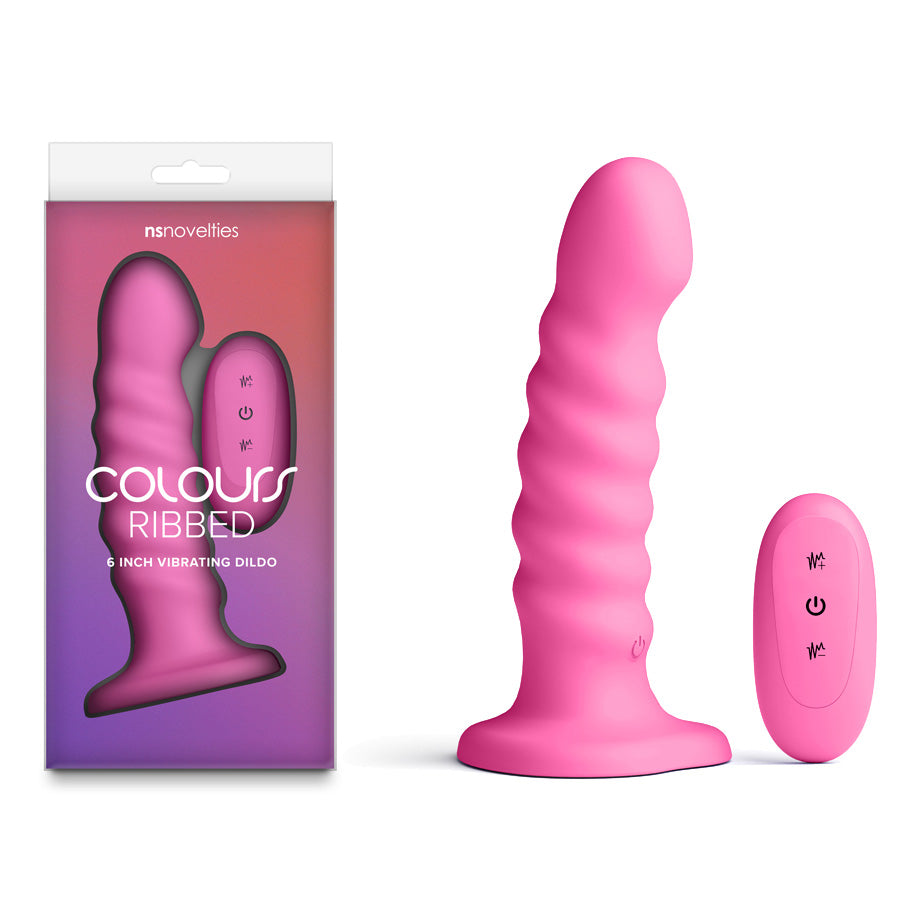 Colours Ribbed – USB Rechargeable Wireless Remote Vibrating Dildo 6 Inch