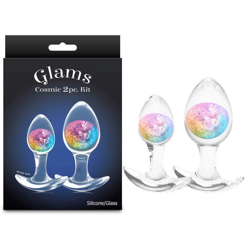 Glams Cosmic 2-Piece Kit (Clear/Rainbow) – Body-Safe Liquid Silicone Butt Plug Set