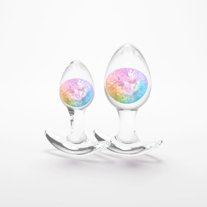 Glams Cosmic 2-Piece Kit (Clear/Rainbow) – Body-Safe Liquid Silicone Butt Plug Set