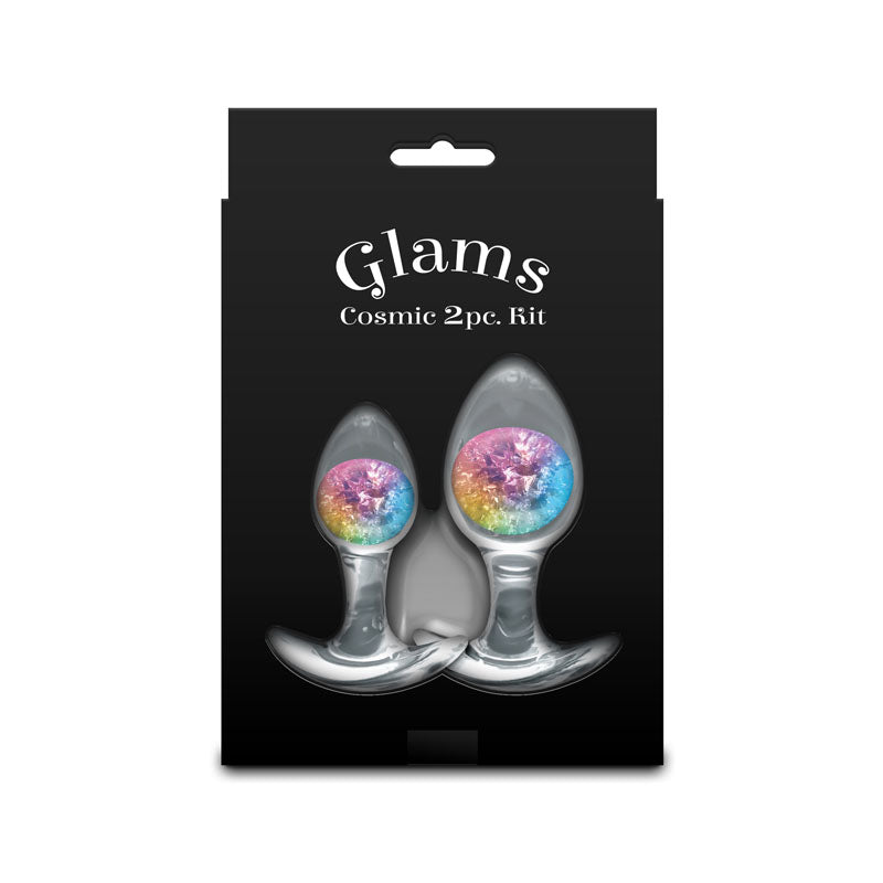 Glams Cosmic 2-Piece Kit (Clear/Rainbow) – Body-Safe Liquid Silicone Butt Plug Set