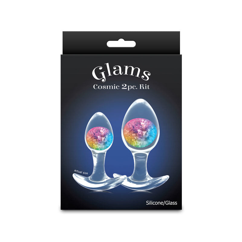 Glams Cosmic 2-Piece Kit (Clear/Rainbow) – Body-Safe Liquid Silicone Butt Plug Set