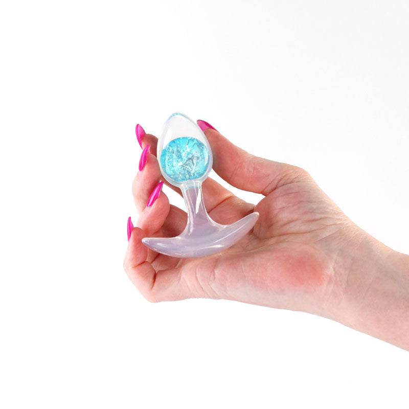 Glams Cosmic (Clear) – Small Sparkly Liquid Silicone Butt Plug 8.1 cm