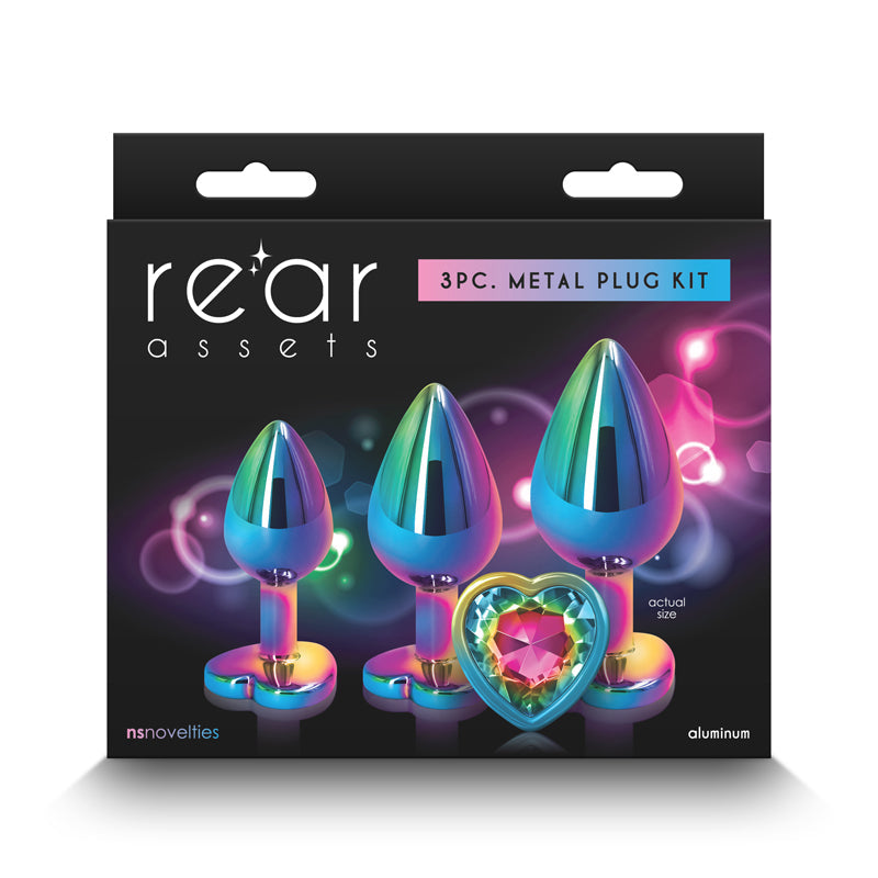 Rear Assets Trainer Kit (Multicolor) – Chrome-Plated Graduated Metal Butt Plug Set with Heart Jewel