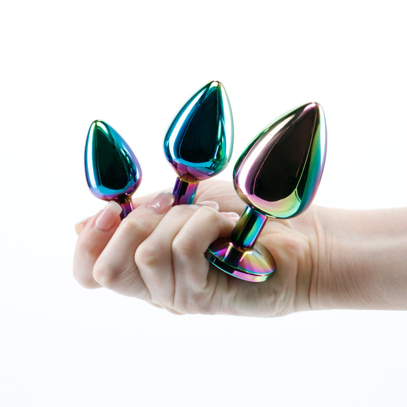Rear Assets Trainer Kit (Multicolor) – Chrome-Plated Graduated Metal Butt Plug Set with Heart Jewel