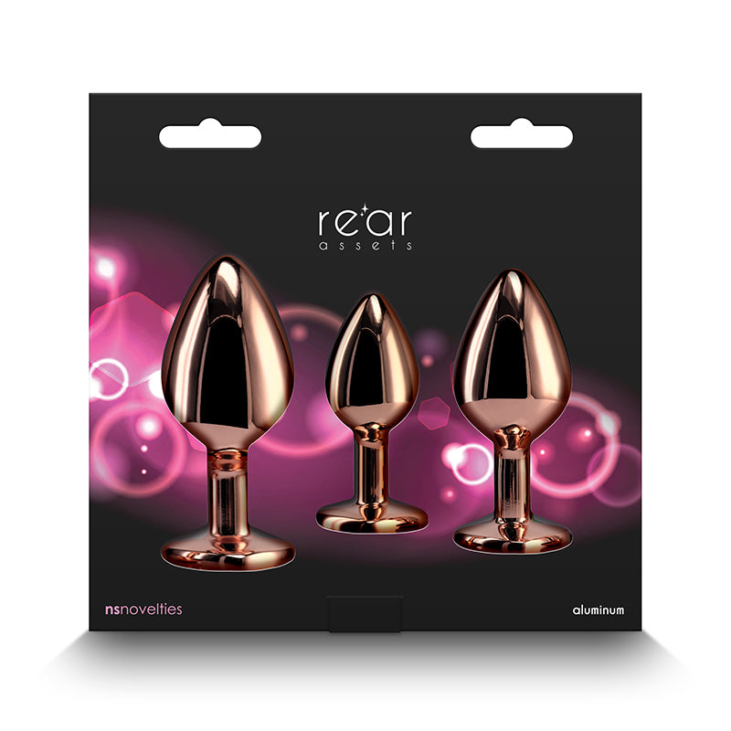Rear Assets Trainer Kit - 3 Metallic Butt Plugs with Pink Hearts