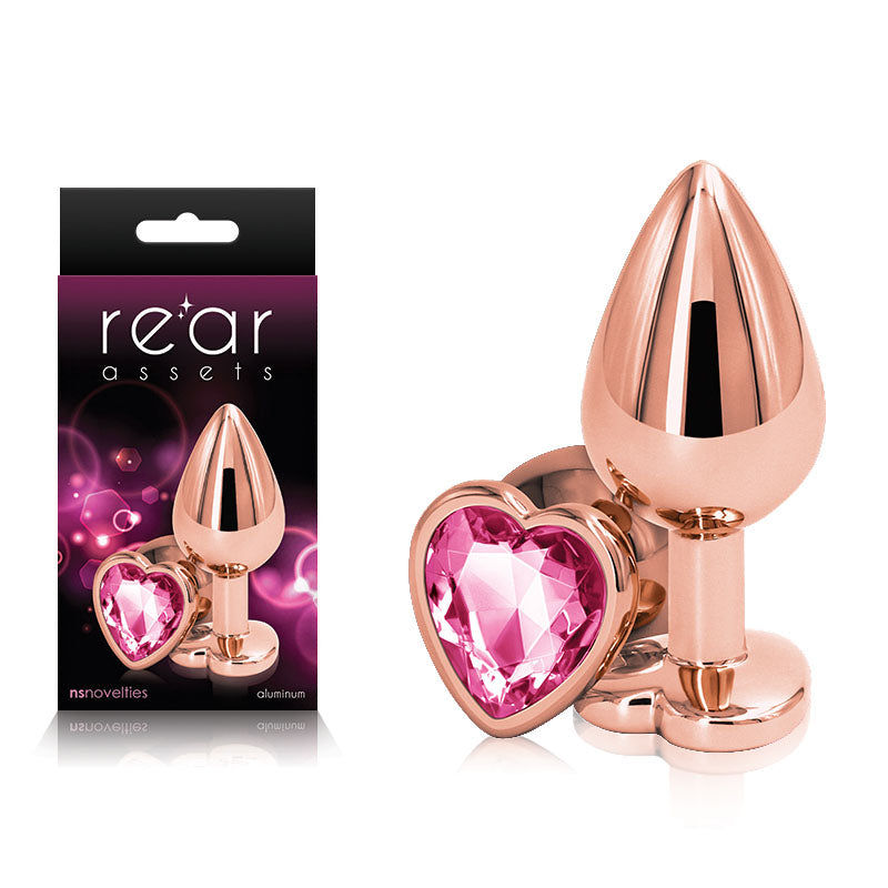 Rear Assets Rose Gold Heart Medium – Metal Butt Plug with Pink Gem Base