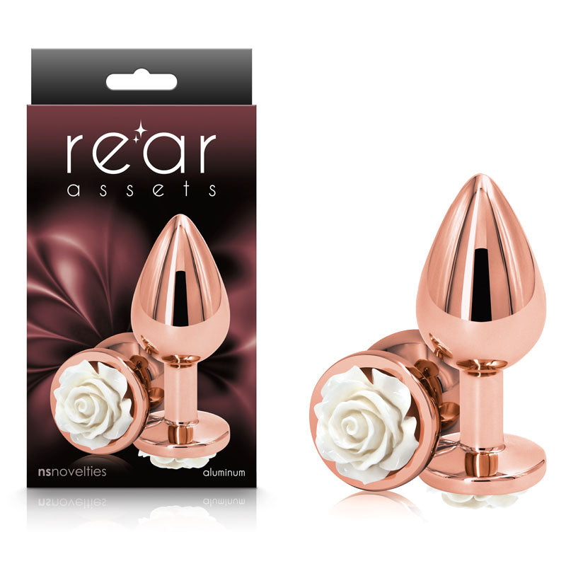 Rear Assets Rose Medium (White) – 8.9 cm Metal Butt Plug