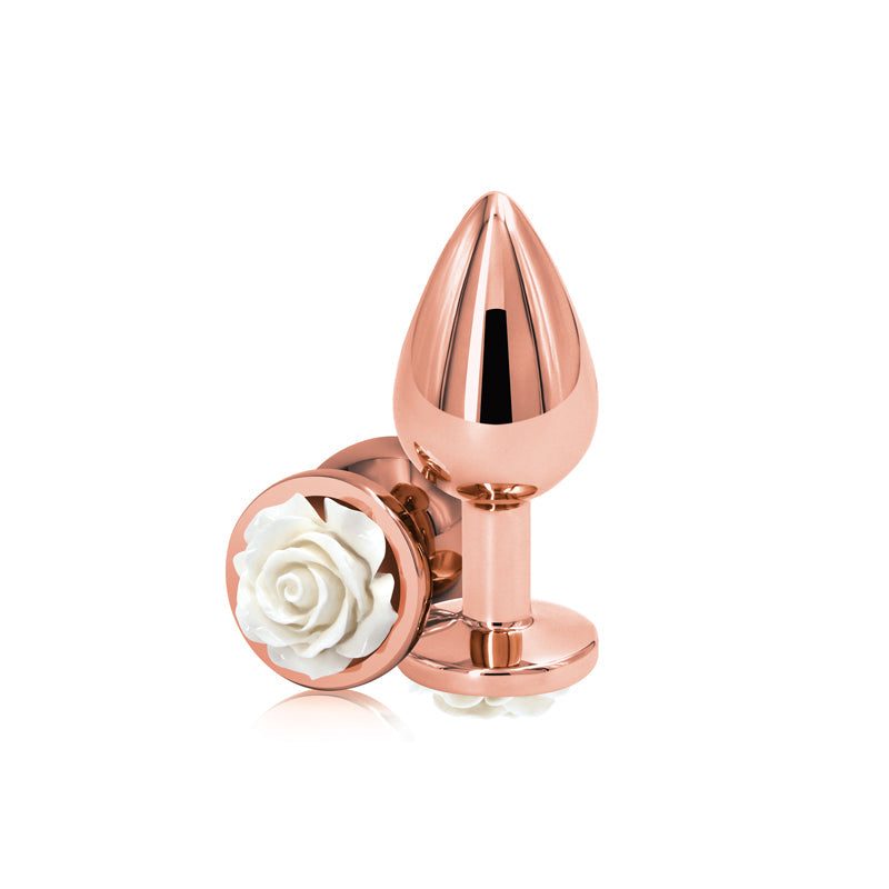 Rear Assets Rose Medium (White) – 8.9 cm Metal Butt Plug