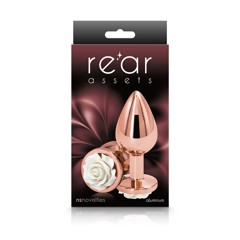 Rear Assets Rose Medium (White) – 8.9 cm Metal Butt Plug