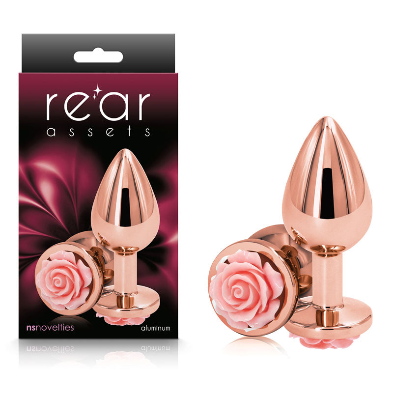 Rear Assets Rose Medium (Pink) – 8.9 cm Chrome-Plated Metal Butt Plug