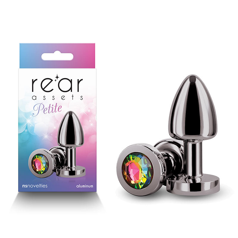 Rear Assets Petite (Gunmetal) – 6 cm Lightweight Metal Butt Plug with Rainbow Gem Base