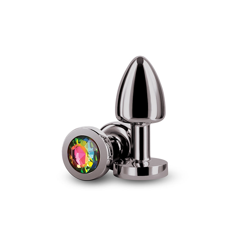 Rear Assets Petite (Gunmetal) – 6 cm Lightweight Metal Butt Plug with Rainbow Gem Base