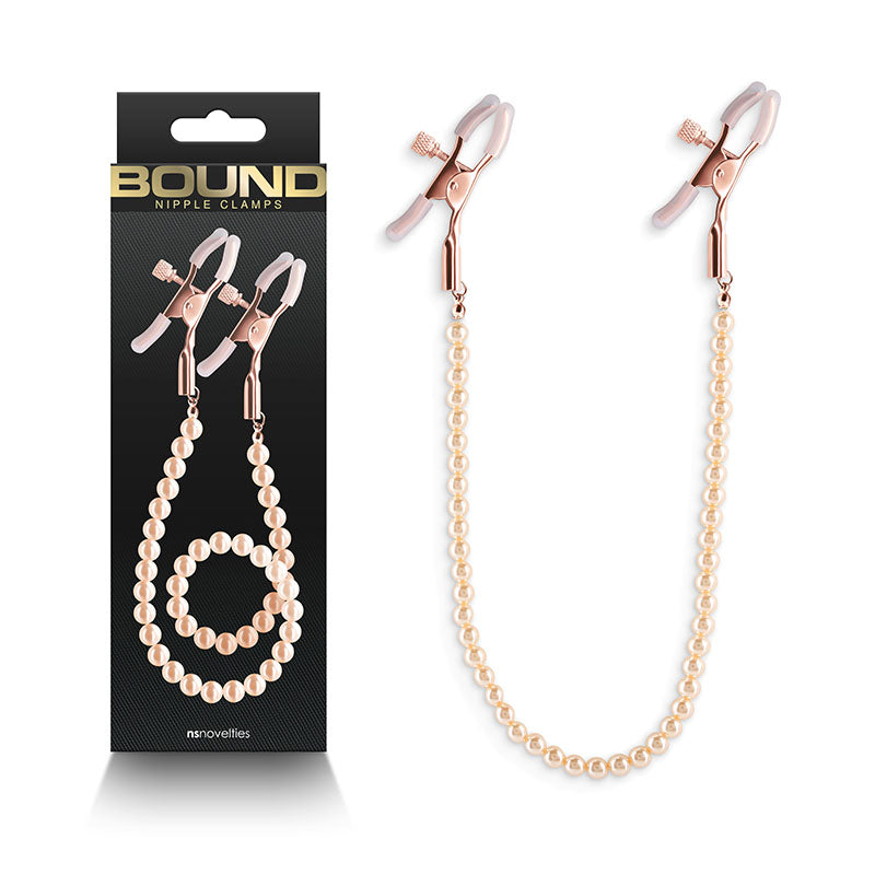 Bound Adjustable Nipple Clamps with Gold Pearl Chain – Silicone Tip Nipple Clamps