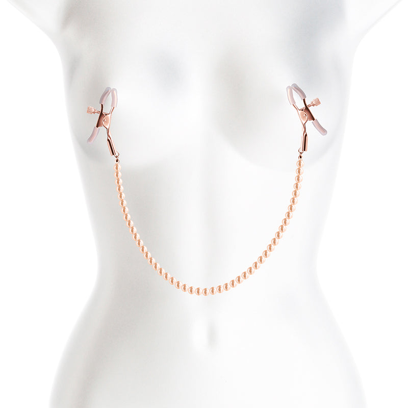 Bound Adjustable Nipple Clamps with Gold Pearl Chain – Silicone Tip Nipple Clamps