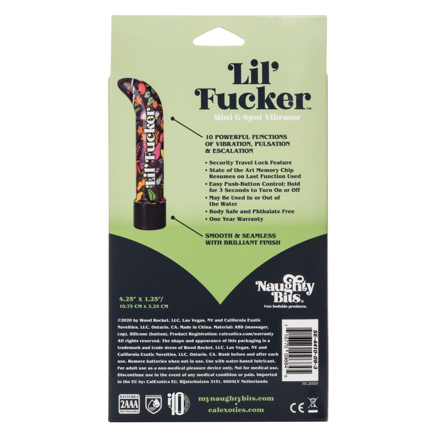 Naughty Bits Lil' Fucker Mini G-Spot Vibrator 4.25 Inch Waterproof with Floral Design