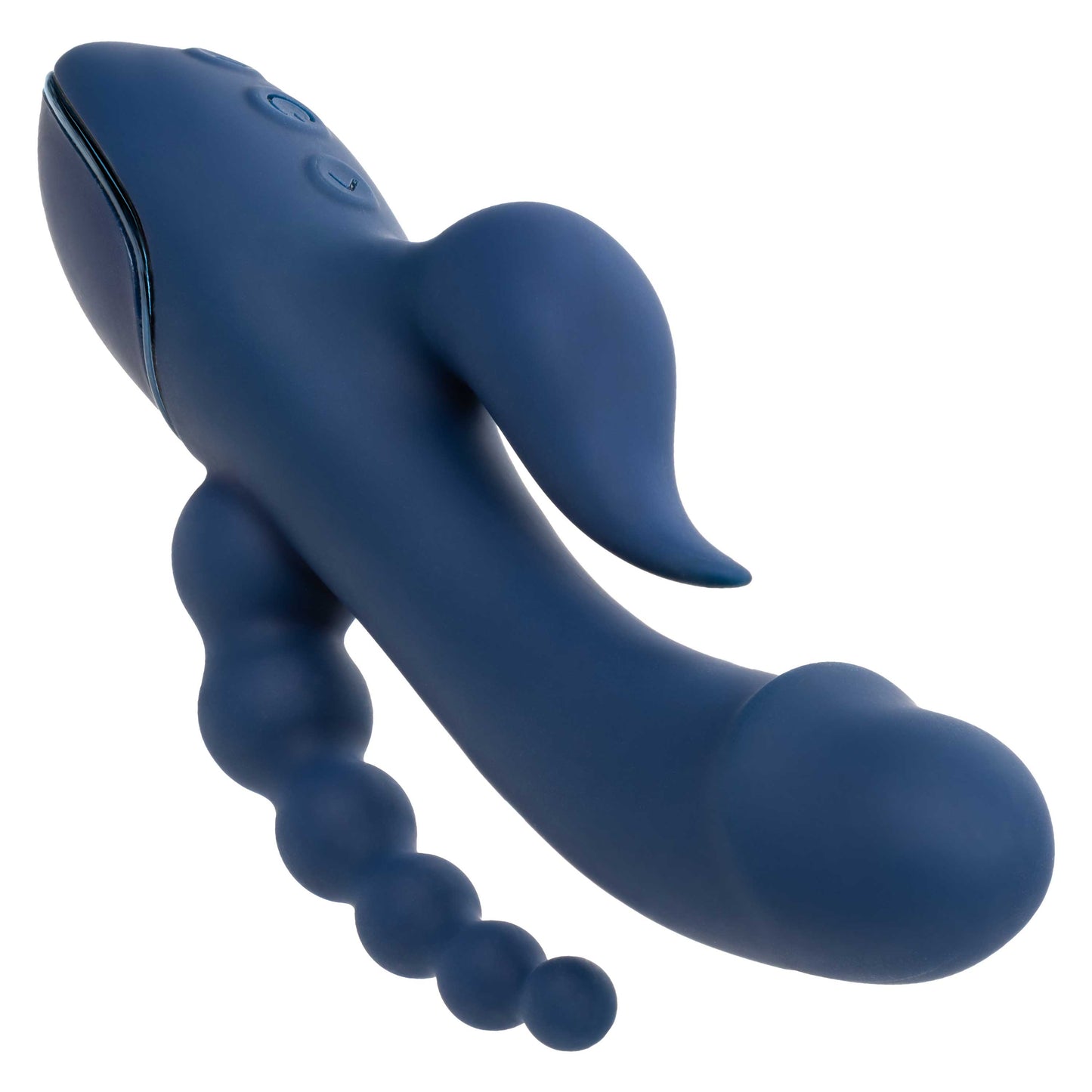 III Triple Orgasm (Blue) – Triple Action Silicone Massager with Vibrating Shaft and Beaded Tail