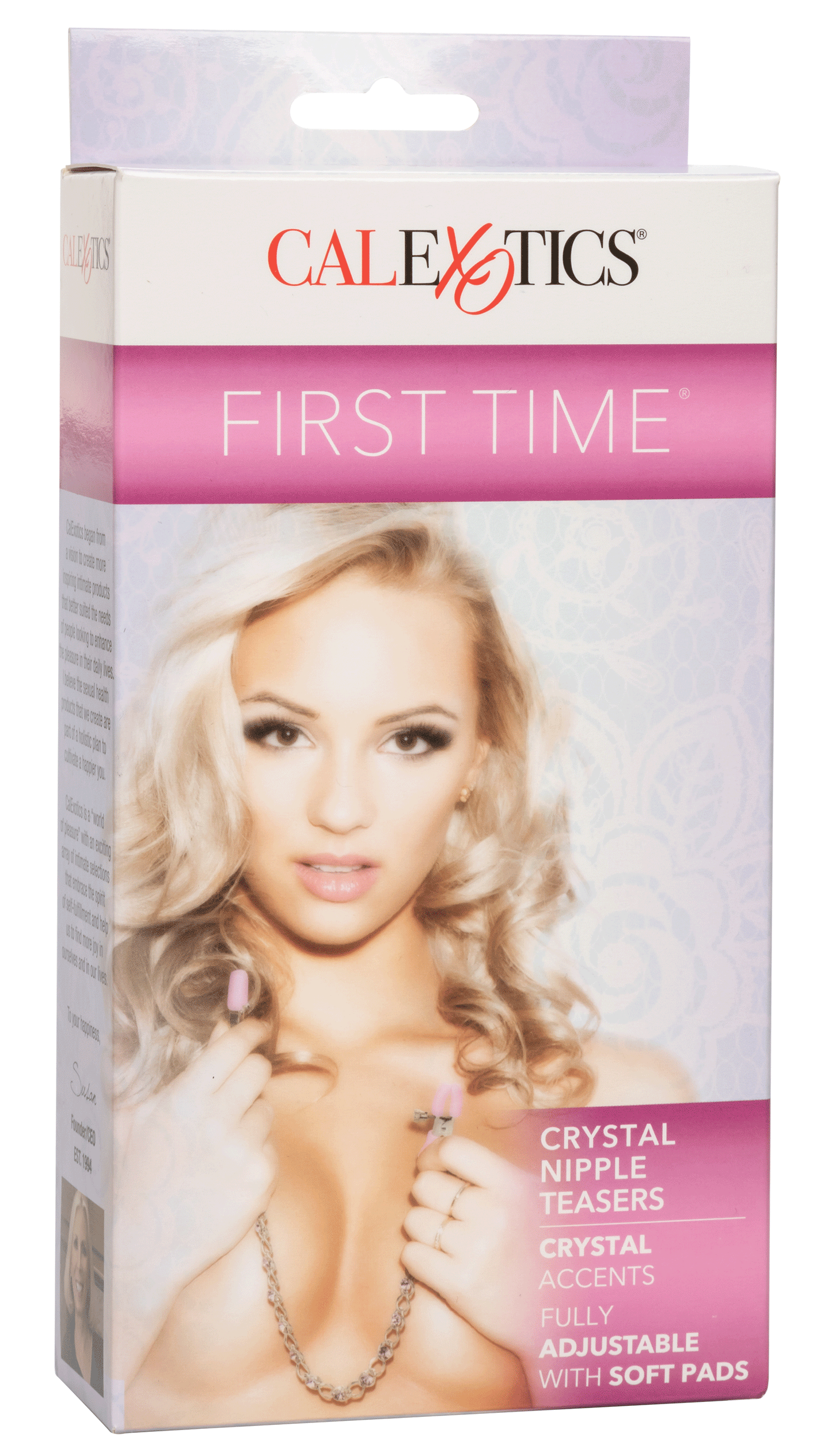 First Time Crystal Nipple Teasers with Pink Silicone Pads and Adjustable Tension Chain