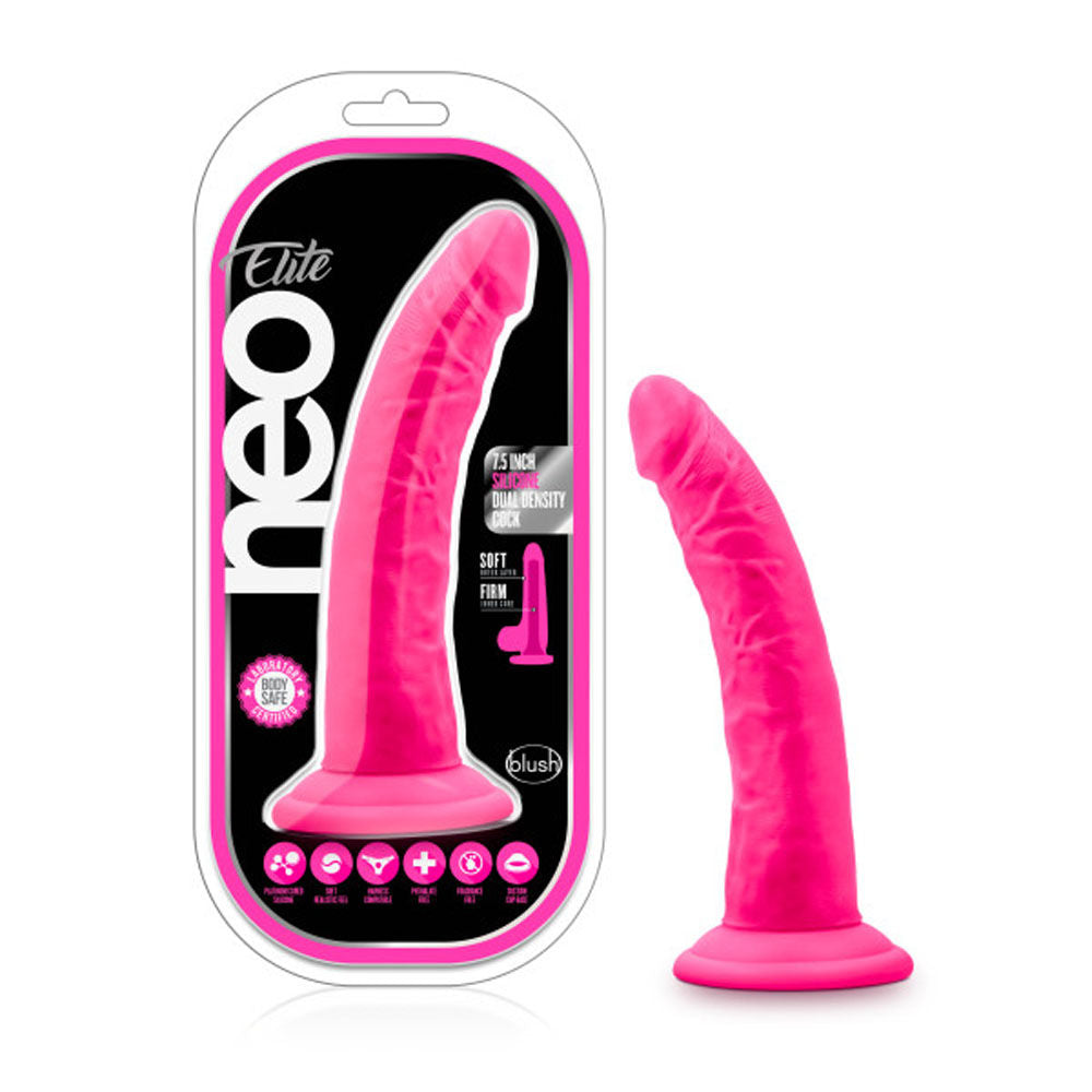 Neo Elite 7.5 Inch Dual Density Silicone Dildo Neon Pink