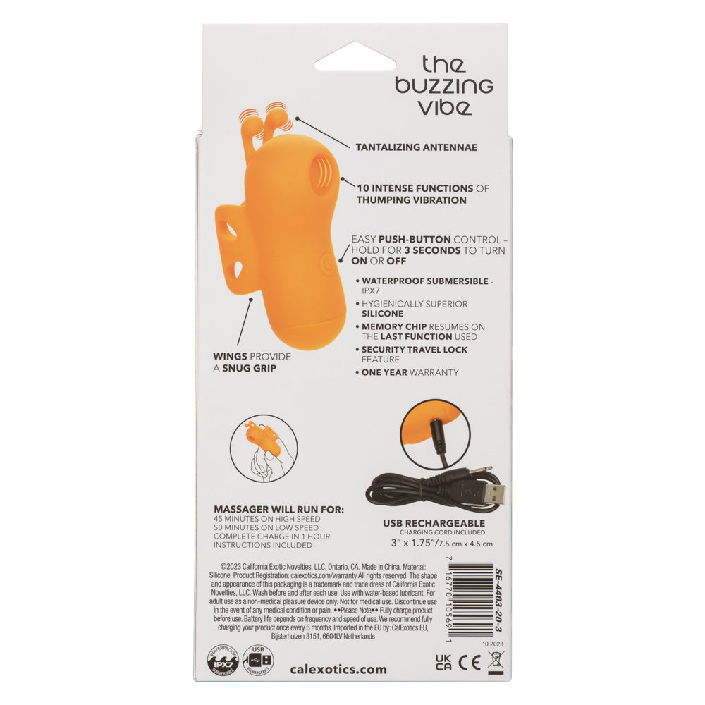 Neon Vibes The Buzzing Vibe Orange Silicone Finger Teaser with 10 Vibration Functions and Rechargeable